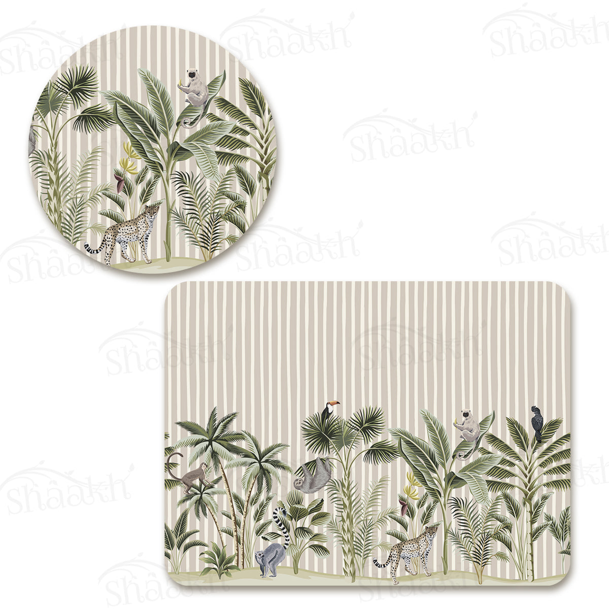 Tropical Forest Print Coordinated Set | TWC 076 (8 Mats, 4 Trivets)