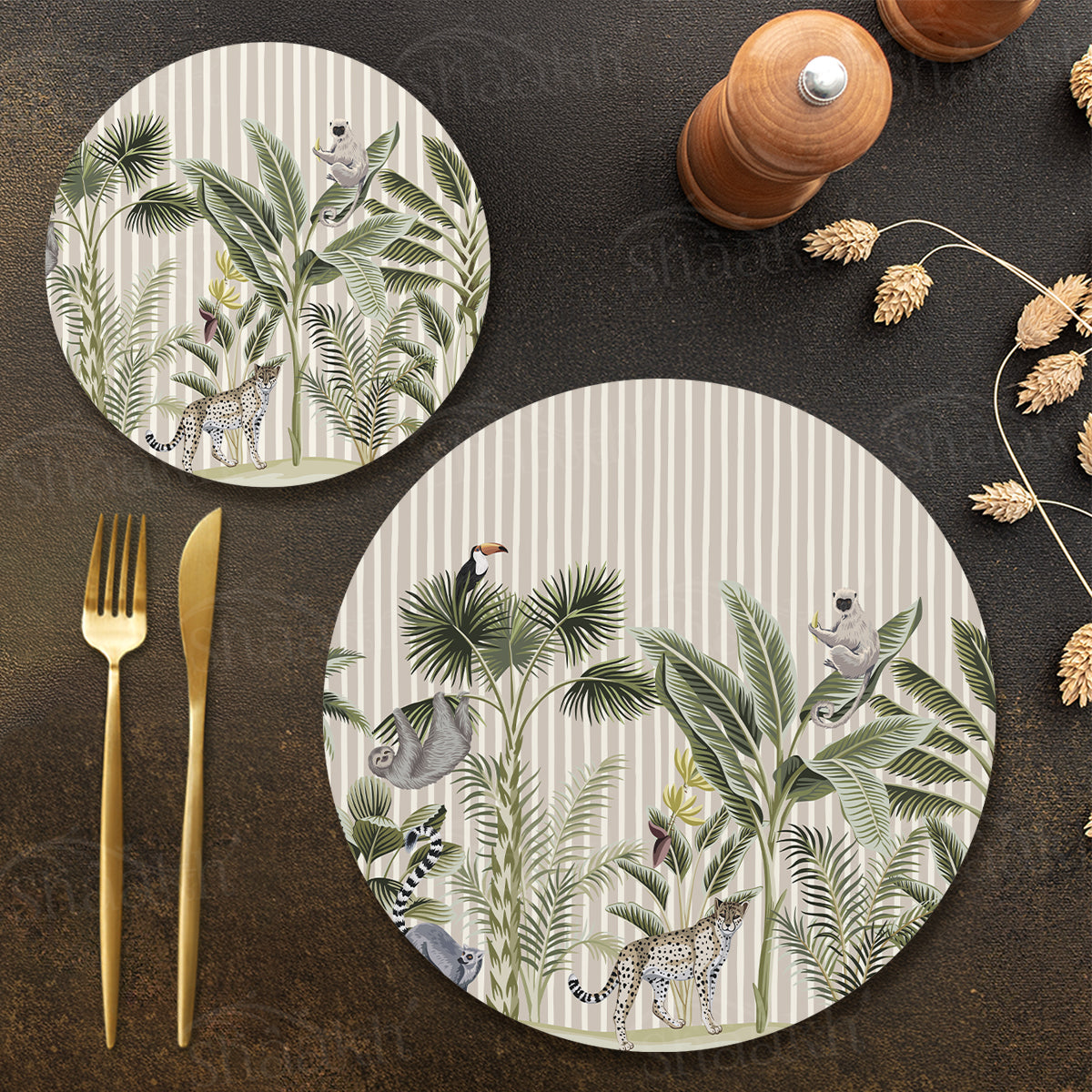 Tropical Forest Print Coordinated Set | TWC 076 (8 Mats, 4 Trivets)