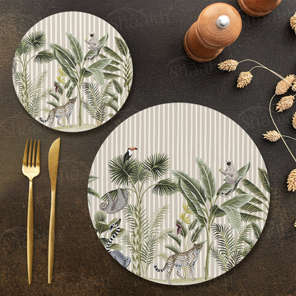 Tropical Forest Print Coordinated Set | TWC 076 (8 Mats, 4 Trivets)