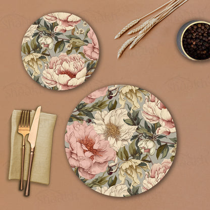Peonies Elegance Coordinated Set | TWC 094 ( 8 Mats, 4 Trivets )