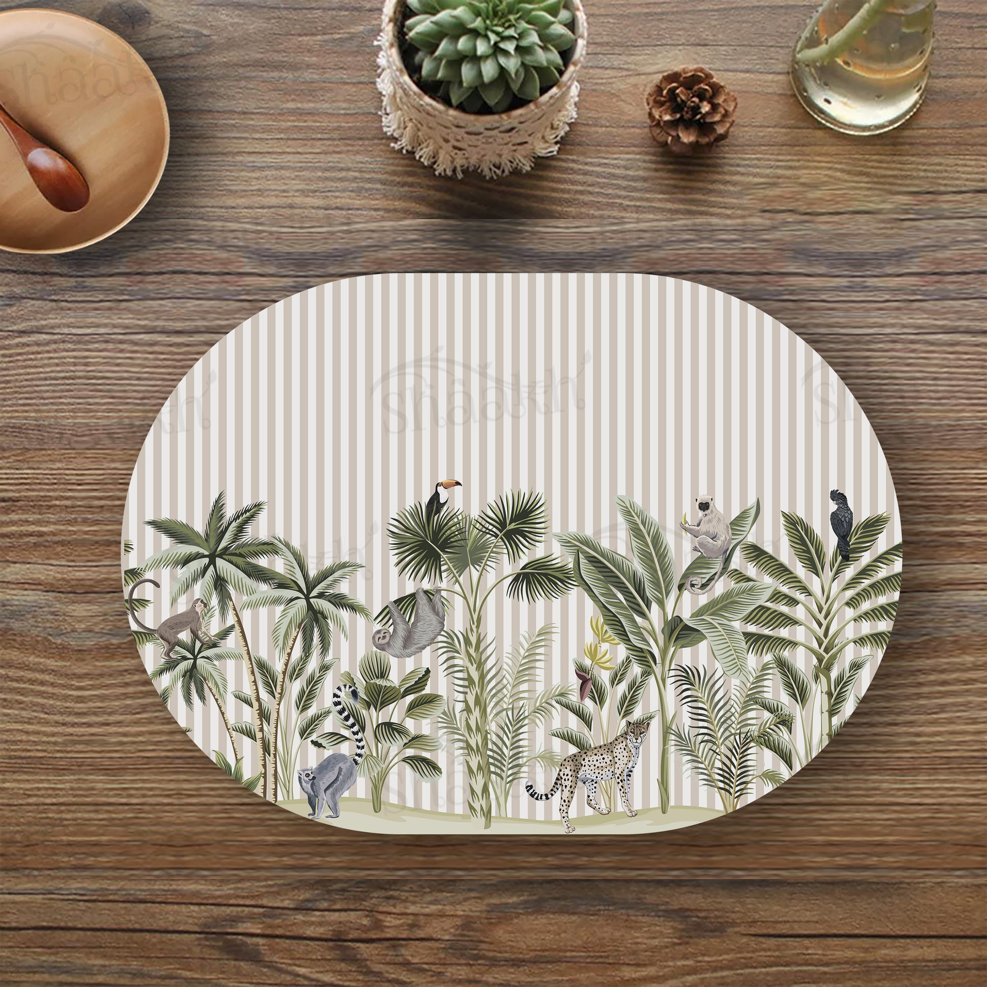Tropical forest print Table Mat — botanical design table mat set by Shaakh, handcrafted in India