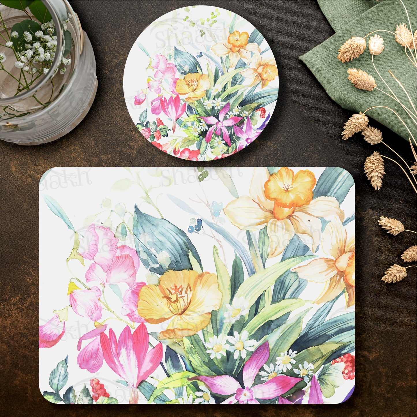 Floral Melody Coordinated Set — botanical design coordinated dining set by Shaakh, handcrafted in India