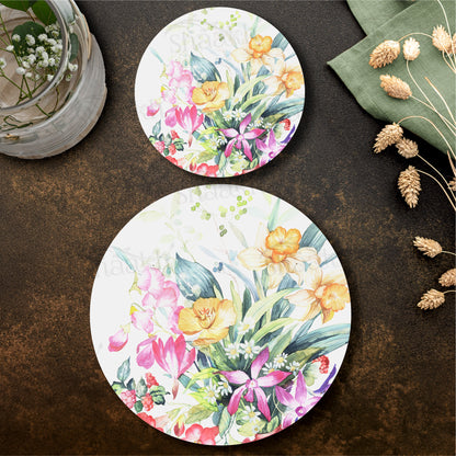 Floral Melody Coordinated Set — botanical design coordinated dining set by Shaakh, handcrafted in India