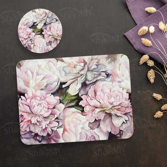 Watercolor Peonies Coordinated Set | TWC 091 (8 Mats, 4 Trivets)