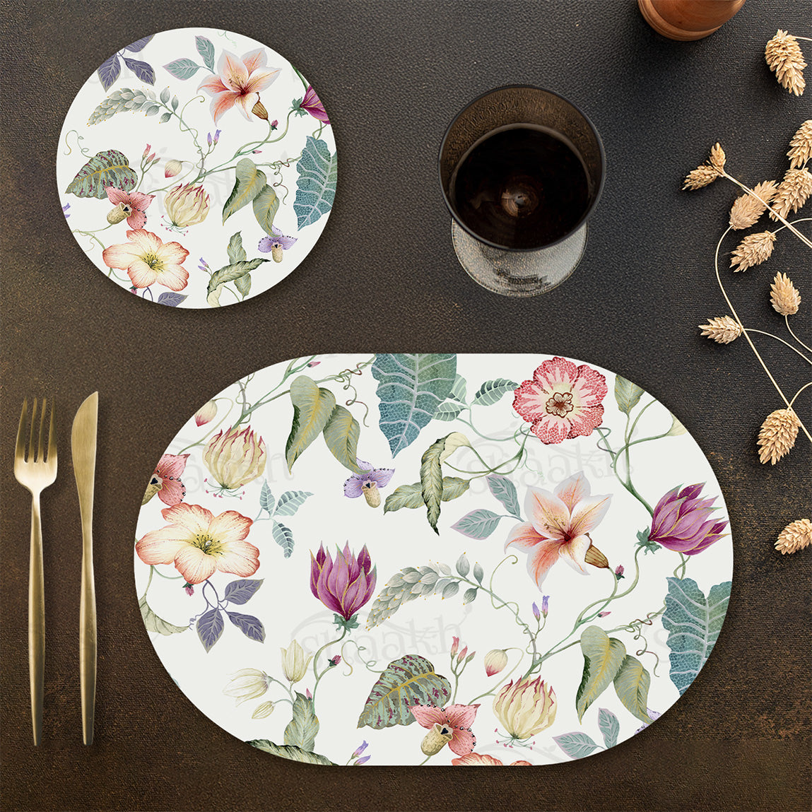 Wildflower Whisper Coordinated Set | TWC 111 (8 Mats, 4 Trivets)