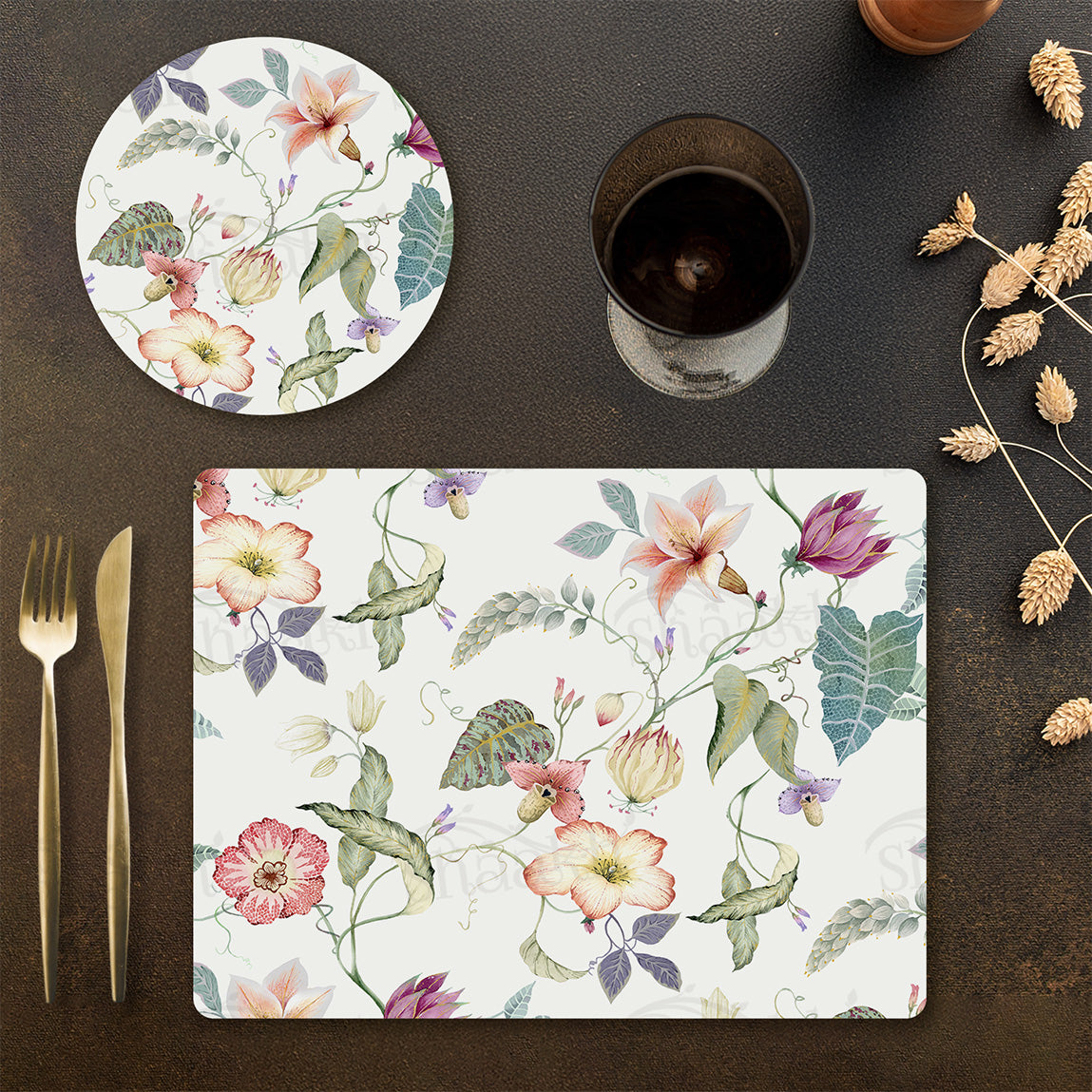 Wildflower Whisper Coordinated Set | TWC 111 (8 Mats, 4 Trivets)