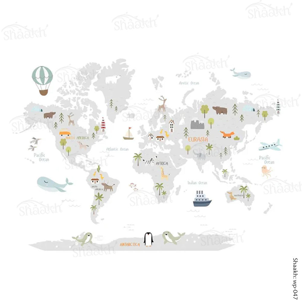 Kids World Map Wallpaper (White Background) | WP 047