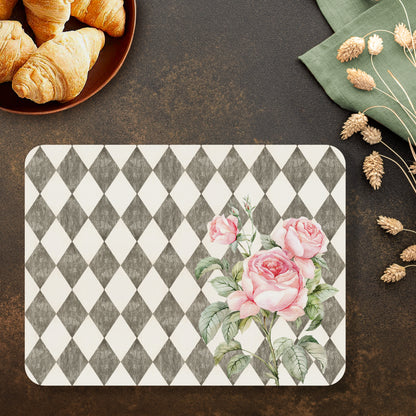 Pink Roses (Ash Grey) Table Mats — table mat set by Shaakh, handcrafted in India