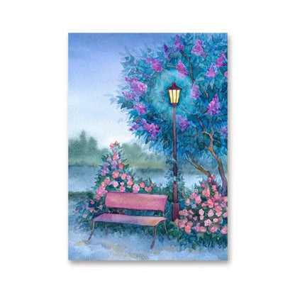 Glowing Lantern Near the Bench Canvas