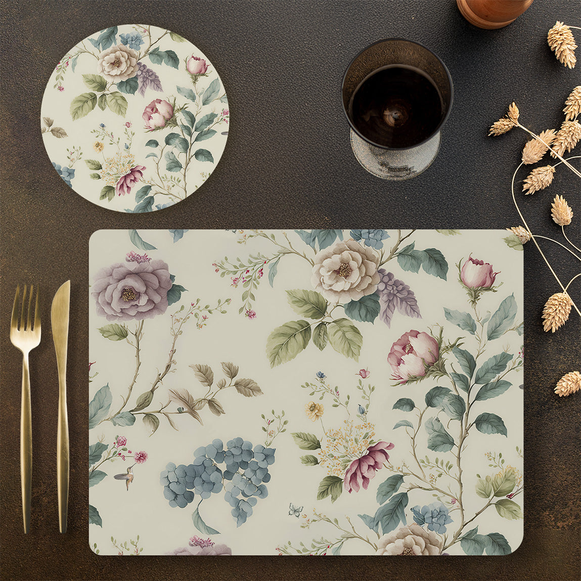 Gardenia Charm Coordinated Set | TWC 109 (8 Mats, 4 Trivets)