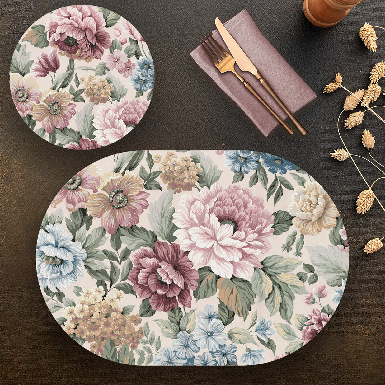 "Petal Reverie" Coordinated Set | TWC 107 (8 Mats, 4 Trivets)
