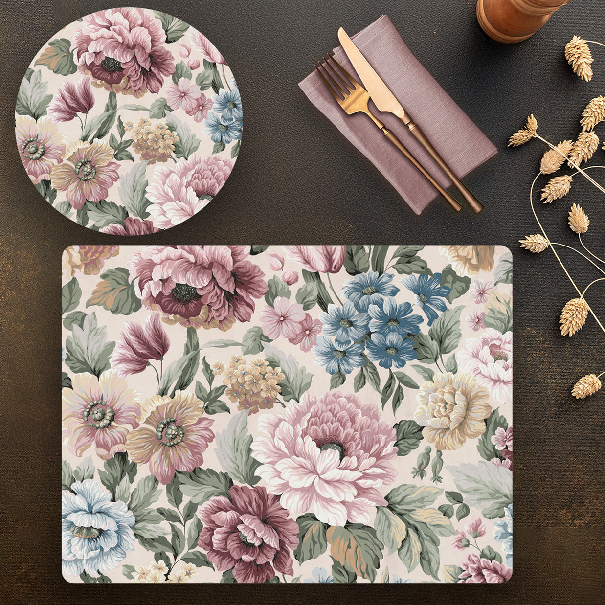 "Petal Reverie" Coordinated Set | TWC 107 (8 Mats, 4 Trivets)