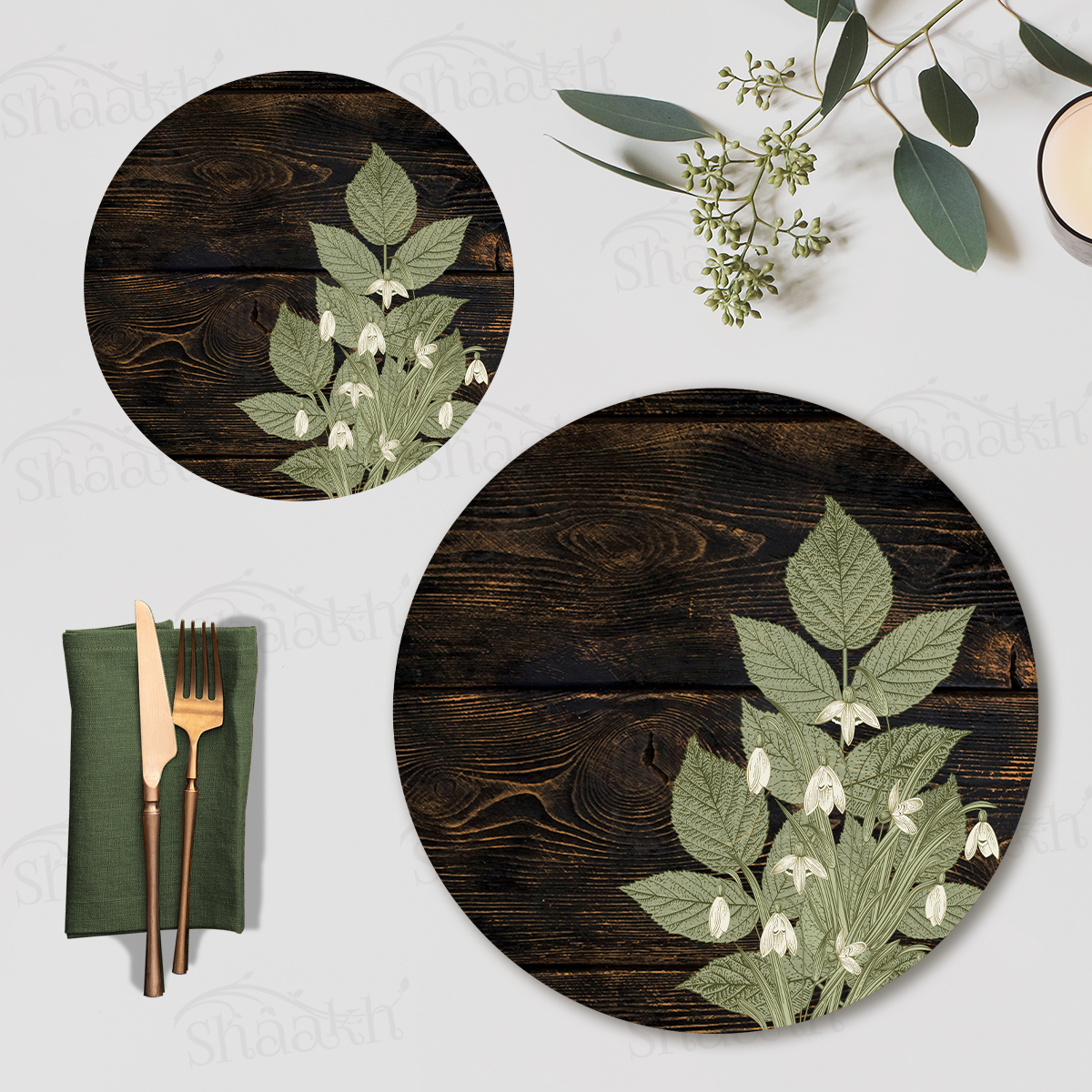 Dainty Bloom Coordinated Set — botanical design coordinated dining set by Shaakh, handcrafted in India