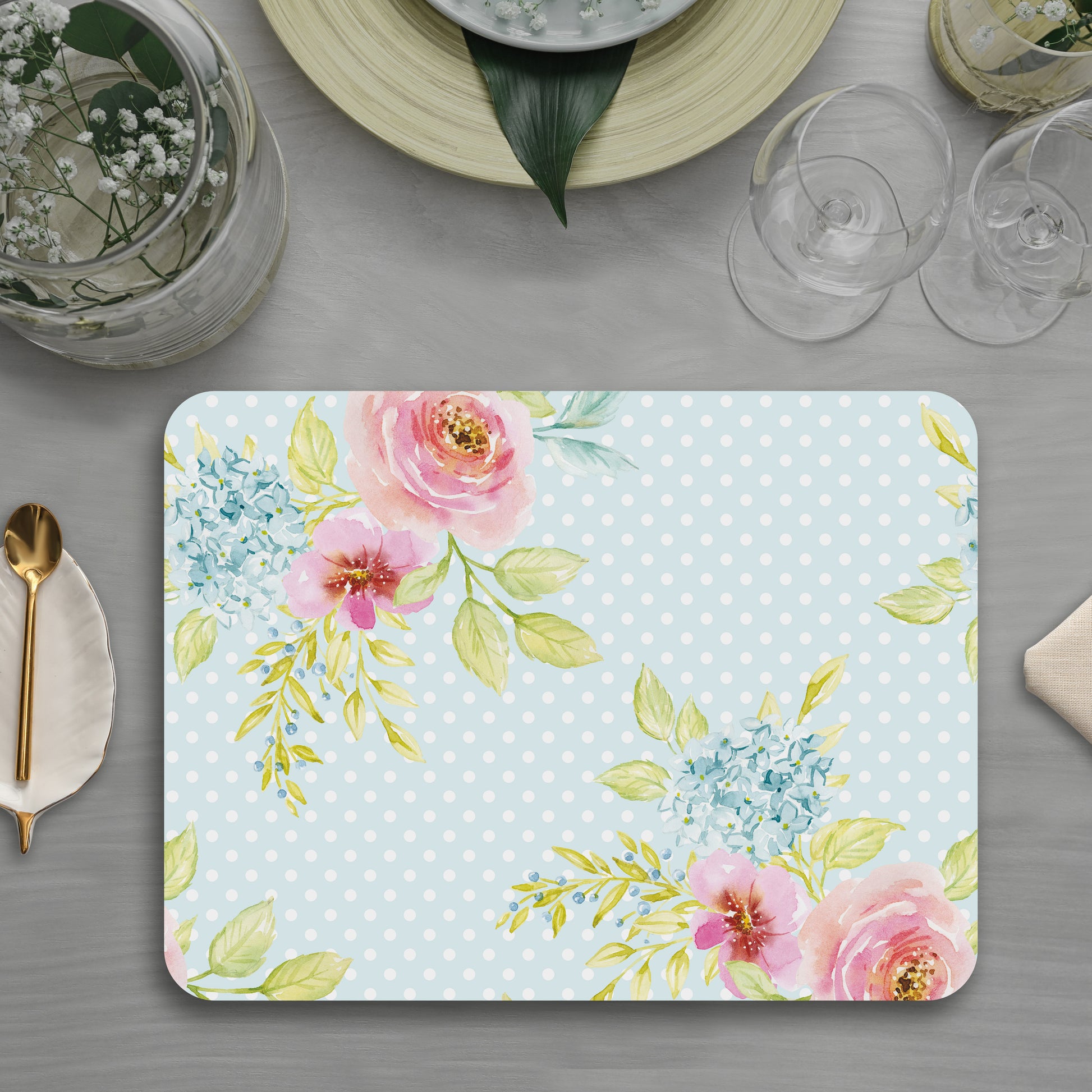Flowers Bunch on Dotted Background Table Mats — table mat set by Shaakh, handcrafted in India