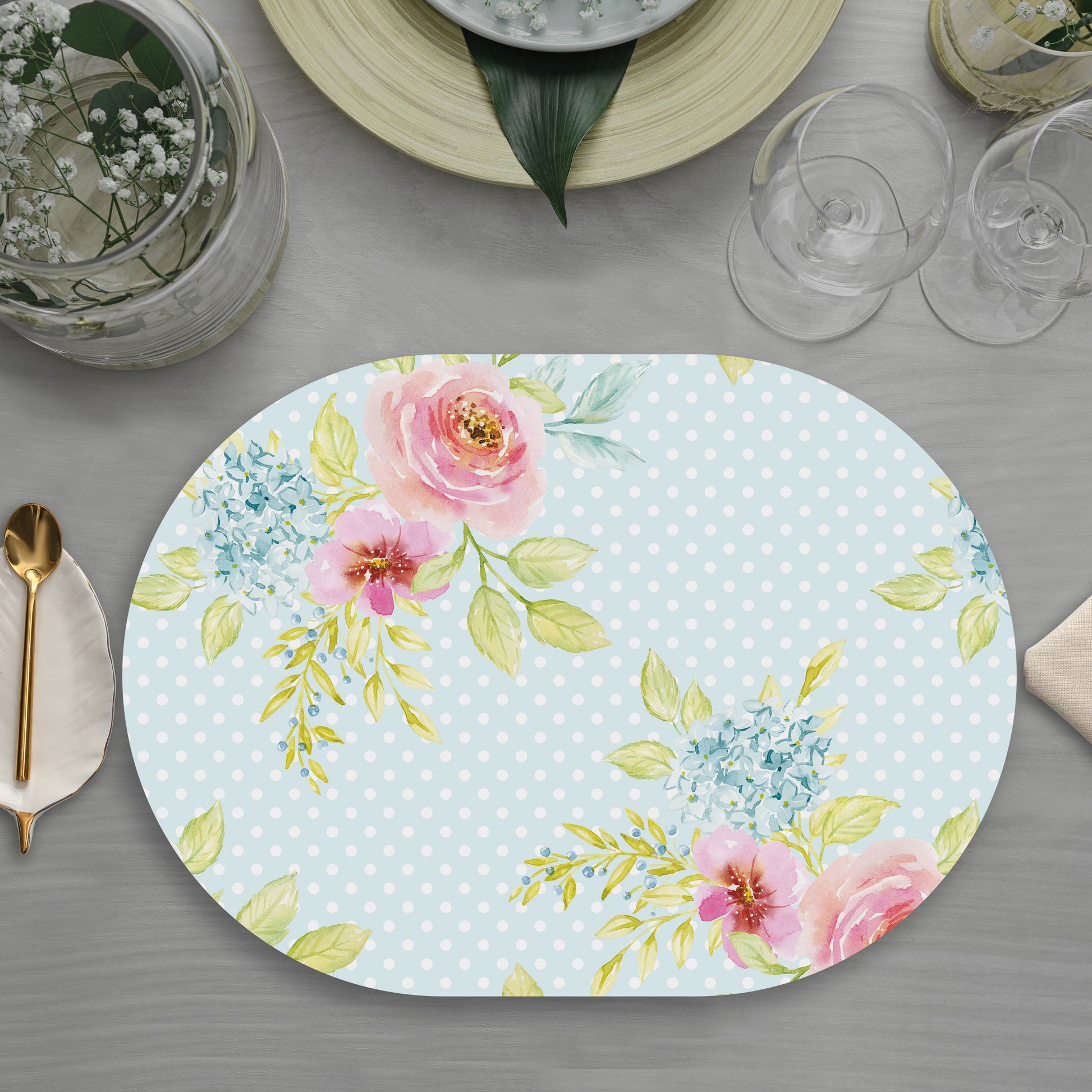Flowers Bunch on Dotted Background Table Mats — table mat set by Shaakh, handcrafted in India