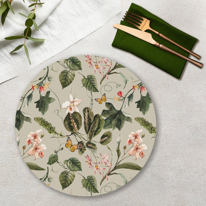 Exotic Tropical Orchids (Green) Table Mat — botanical design table mat set by Shaakh, handcrafted in India