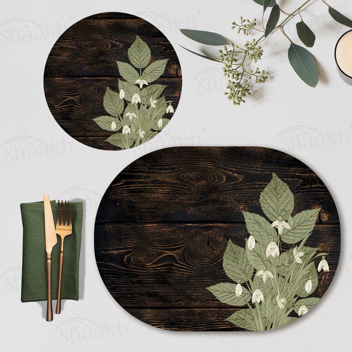 Dainty Bloom Coordinated Set — botanical design coordinated dining set by Shaakh, handcrafted in India