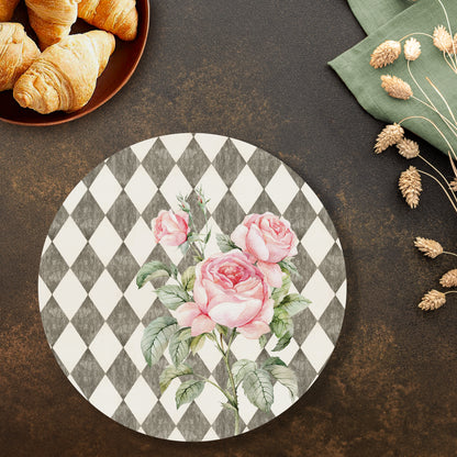 Pink Roses (Ash Grey) Table Mats — table mat set by Shaakh, handcrafted in India