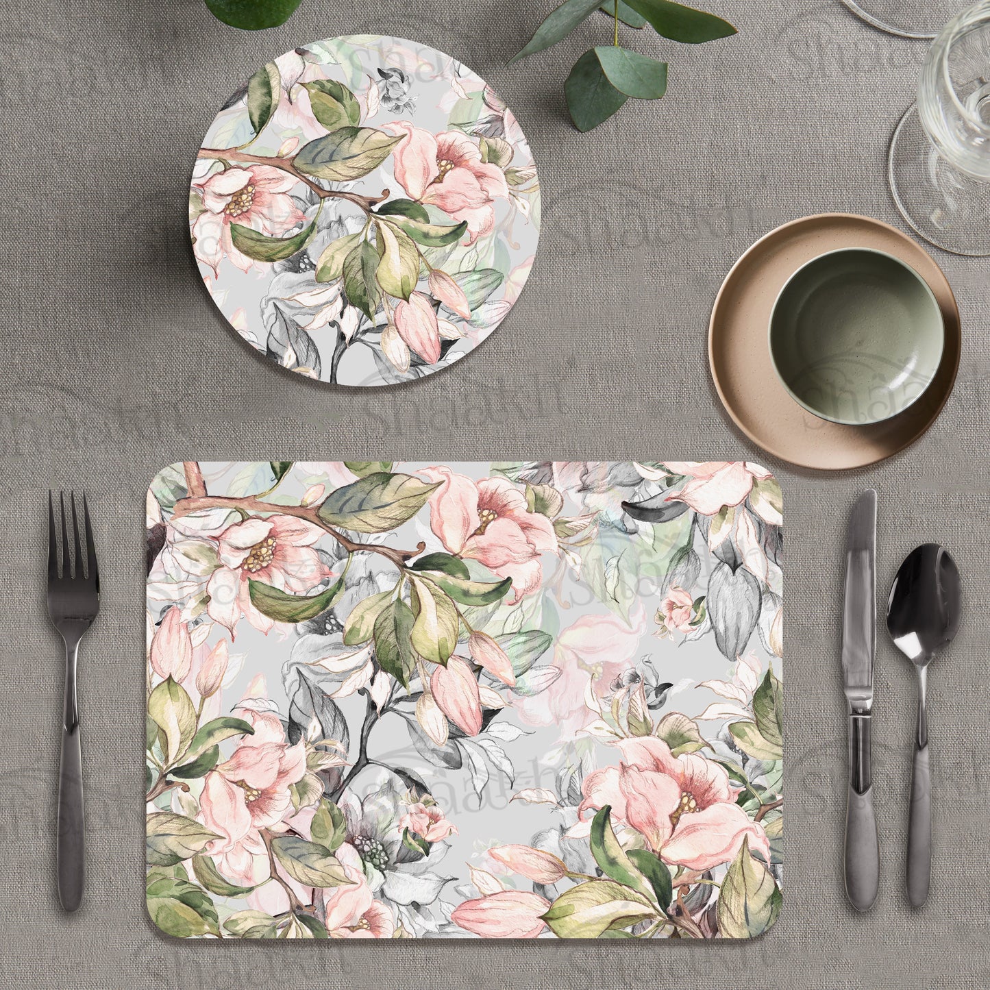 Spring Branches (Pale Blue) Coordinated Set — coordinated dining set by Shaakh, handcrafted in India