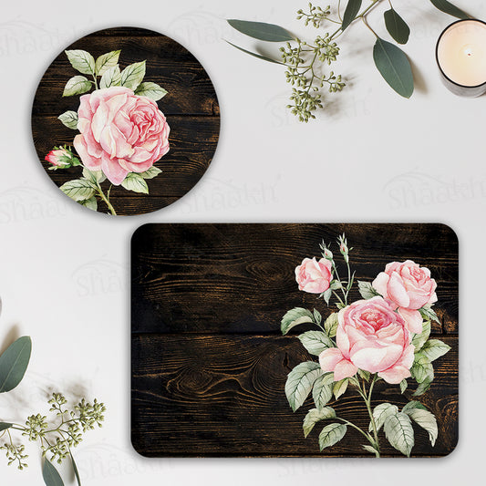 Vintage Roses on Weathered Wood Coordinated Set | TWC 103 ( 8 Mats, 4 Trivets )