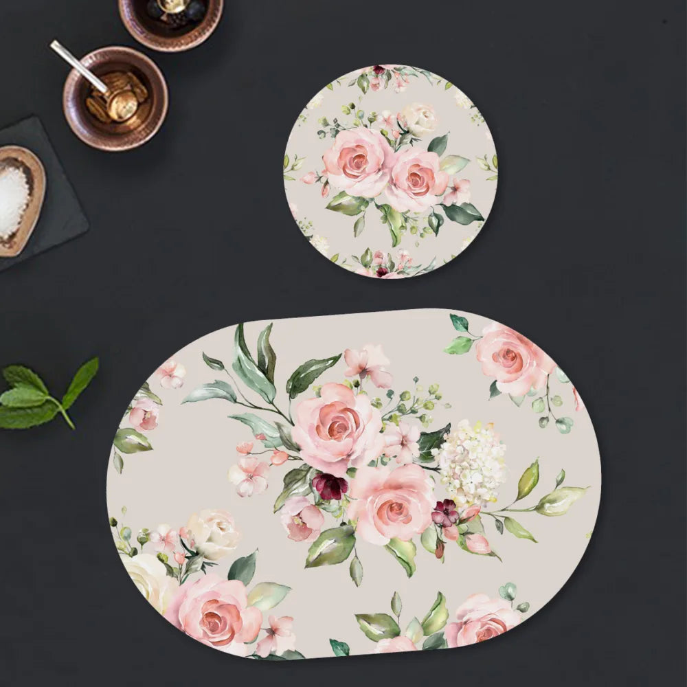 Watercolor flower bunches Coordinated Mats & Trivets Set | TWC 021 ( 8 Mats, 4 Trivets )