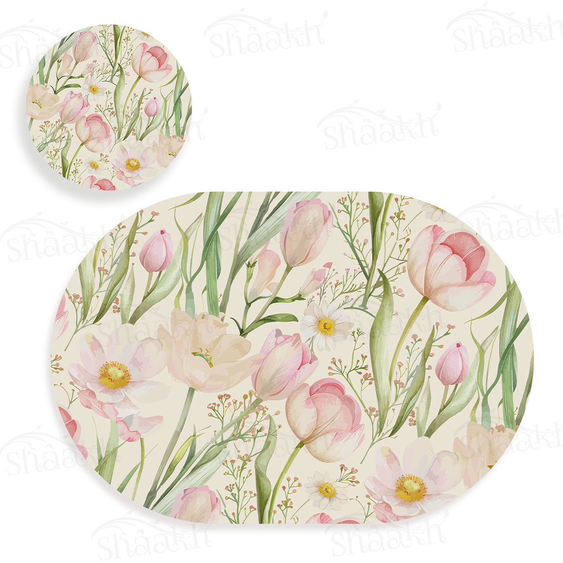 Tulip Reverie Coordinated Set | TWC 113 (8 Mats, 4 Trivets)