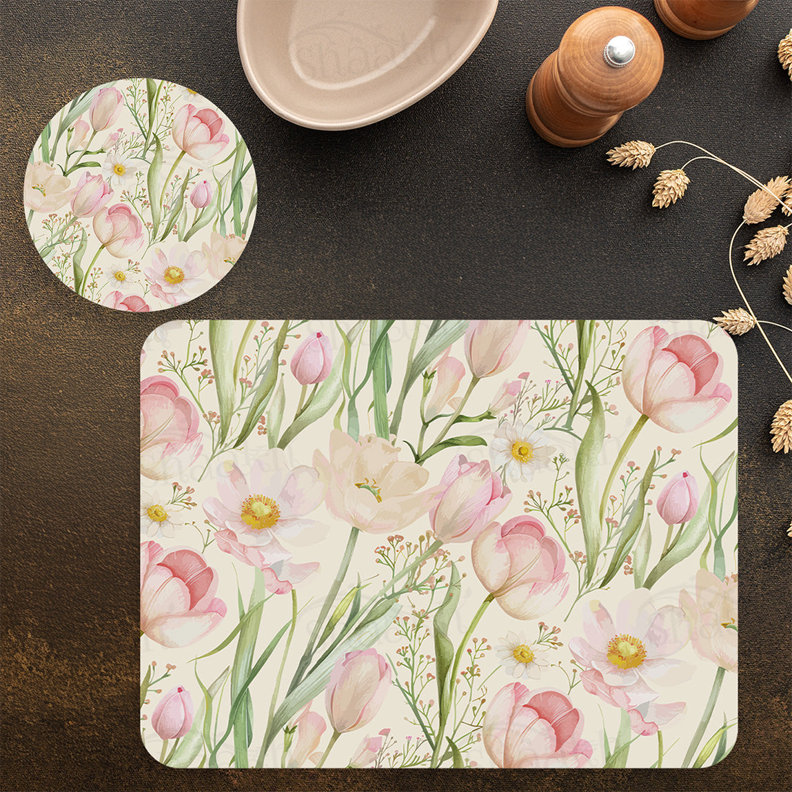 Tulip Reverie Coordinated Set | TWC 113 (8 Mats, 4 Trivets)