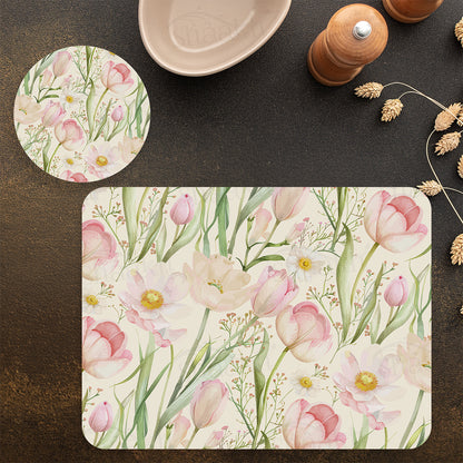 Tulip Reverie Coordinated Set | TWC 113 (8 Mats, 4 Trivets)