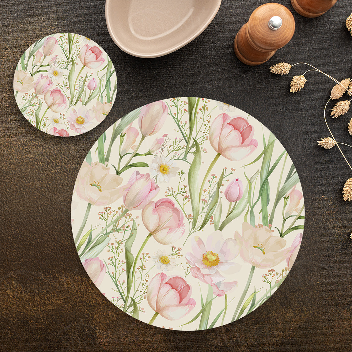 Tulip Reverie Coordinated Set | TWC 113 (8 Mats, 4 Trivets)