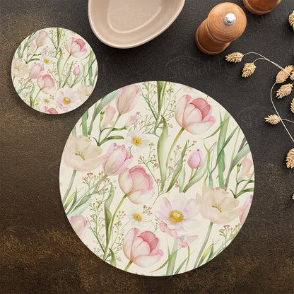 Tulip Reverie Coordinated Set | TWC 113 (8 Mats, 4 Trivets)