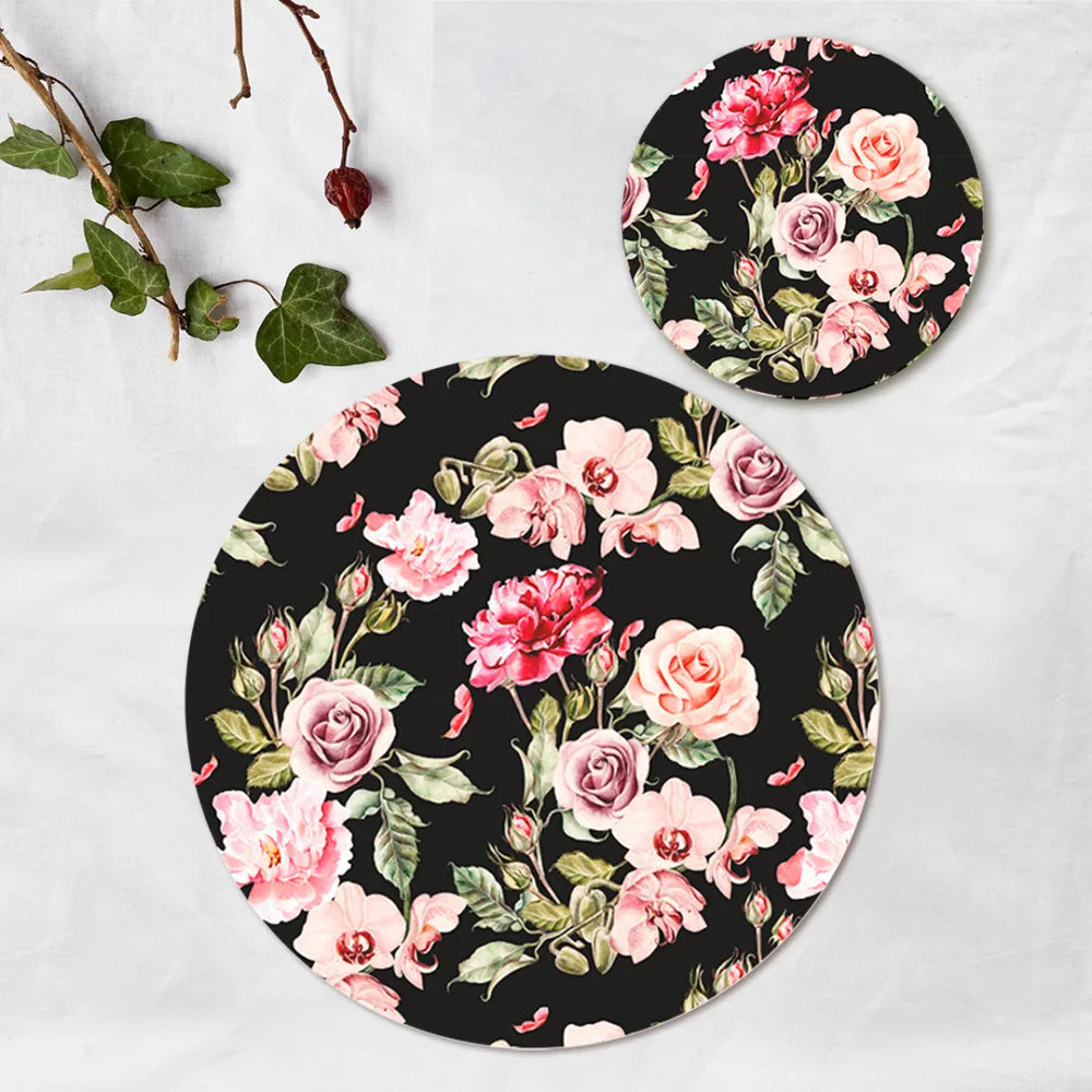 Orchid, Roses and Peony flowers Coordinated Mats & Trivets Set | TWC 020 ( 8 Mats, 4 Trivets )