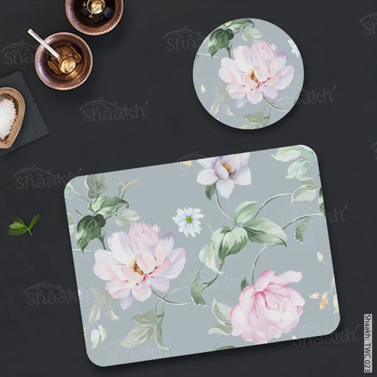 Watercolor Roses Coordinated Mats & Trivets Set | TWC 023 (8 Mats, 4 Trivets)