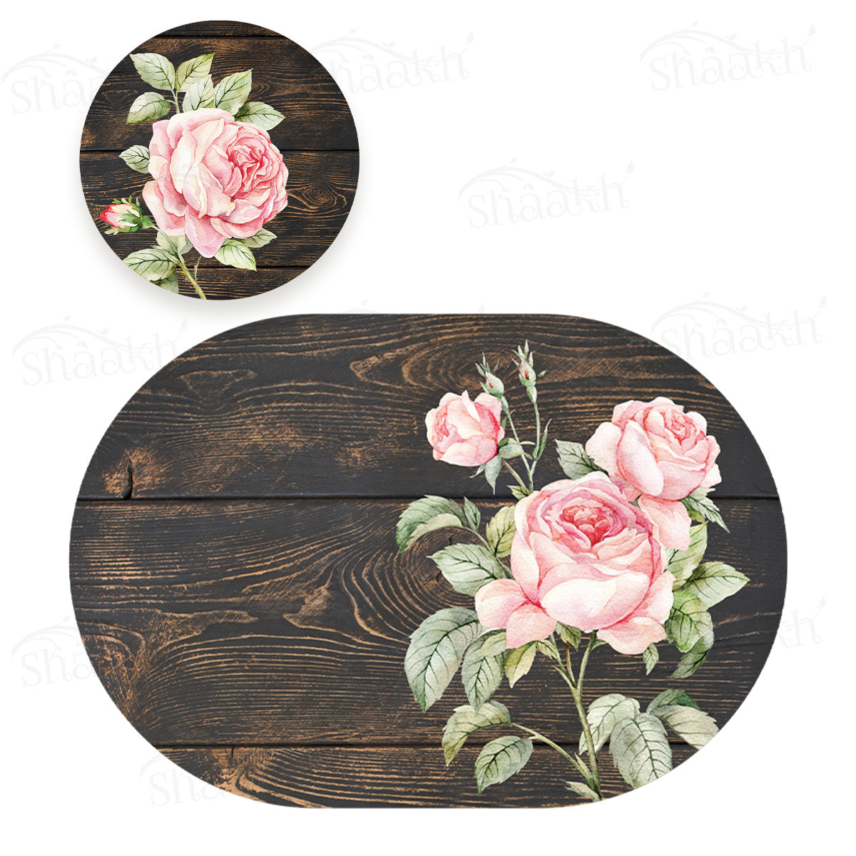 Vintage Roses on Weathered Wood Coordinated Set | TWC 103 (8 Mats, 4 Trivets)