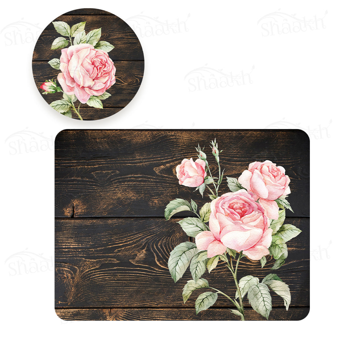 Vintage Roses on Weathered Wood Coordinated Set | TWC 103 (8 Mats, 4 Trivets)