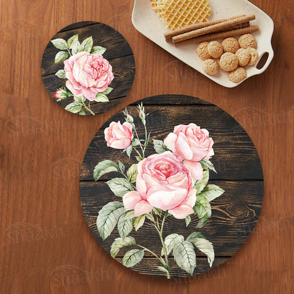 Vintage Roses on Weathered Wood Coordinated Set | TWC 103 (8 Mats, 4 Trivets)