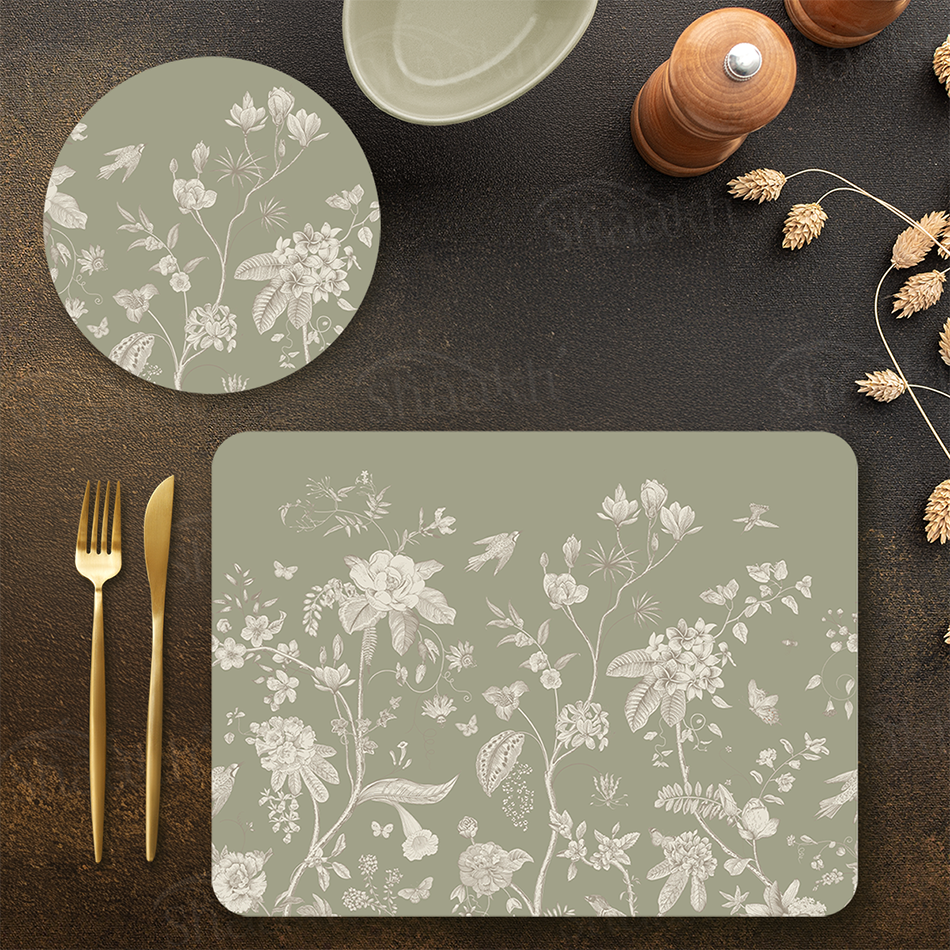 Sage Étoile Coordinated Set | TWC 114 (8 Mats, 4 Trivets)