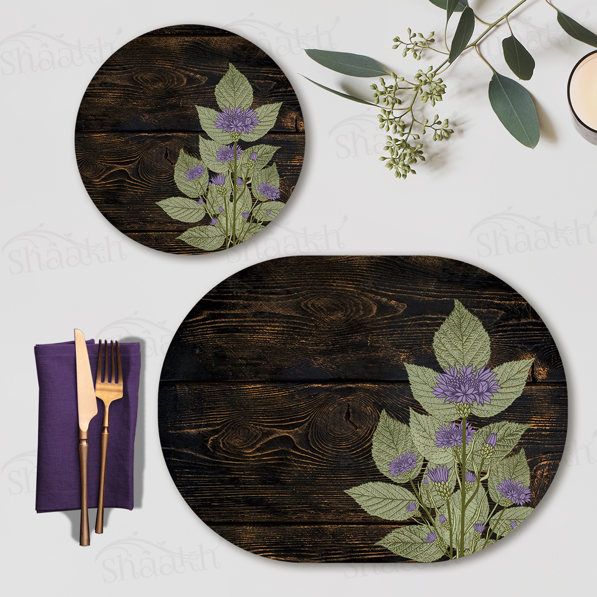 Violet Stem Coordinated Set — coordinated dining set by Shaakh, handcrafted in India