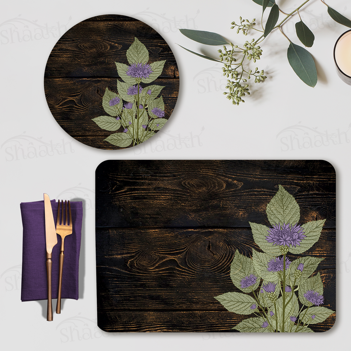 Violet Stem Coordinated Set — coordinated dining set by Shaakh, handcrafted in India