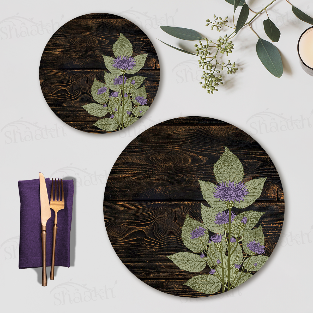 Violet Stem Coordinated Set — coordinated dining set by Shaakh, handcrafted in India