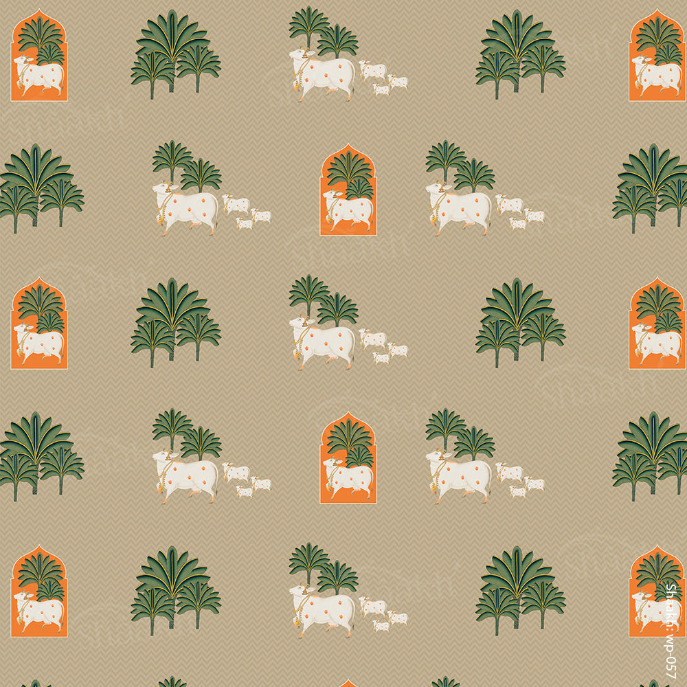 Kamdhenu — krishna design wallpaper by Shaakh, handcrafted in India