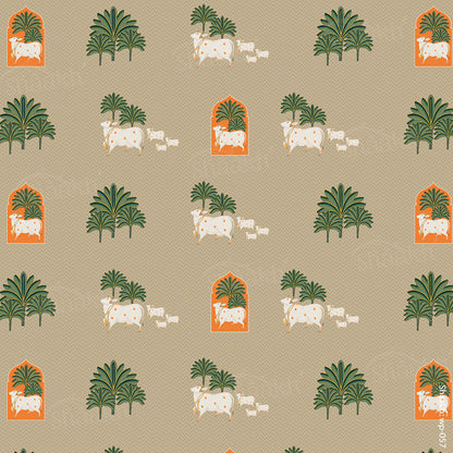 Kamdhenu — krishna design wallpaper by Shaakh, handcrafted in India