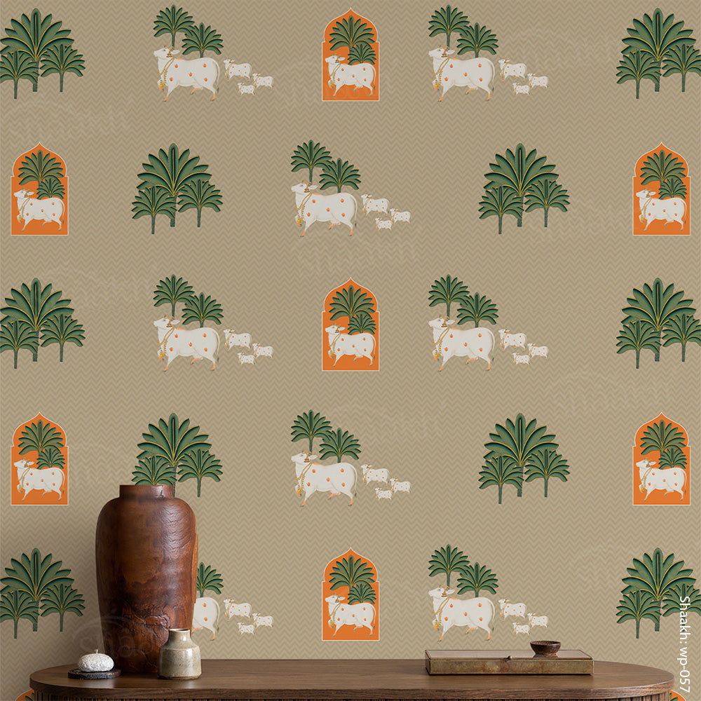Kamdhenu — krishna design wallpaper by Shaakh, handcrafted in India