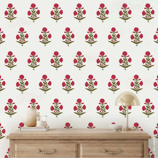 “Mughal Motifs” (Rani Pink) Wallpaper | WP 111