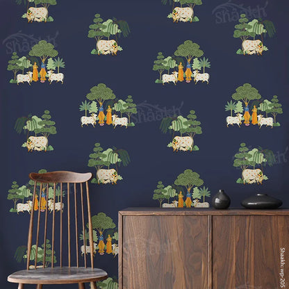 Vrajbhoomi — krishna design wallpaper by Shaakh, handcrafted in India